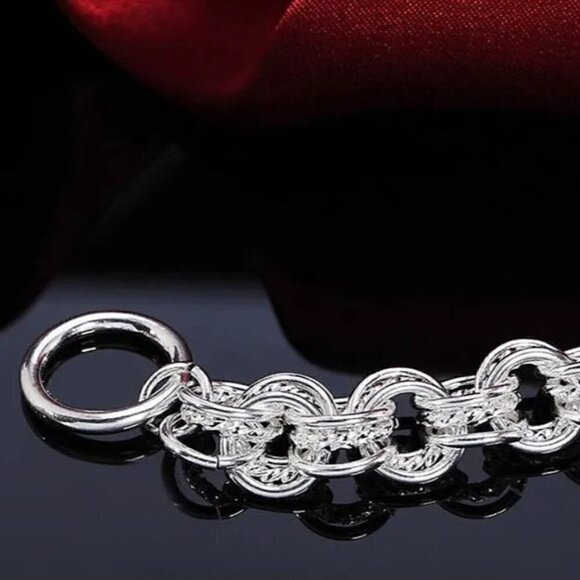 Sterling Silver 925 Alternating Texture Triple Link Chain Bracelet #1172 - Picture 5 of 8